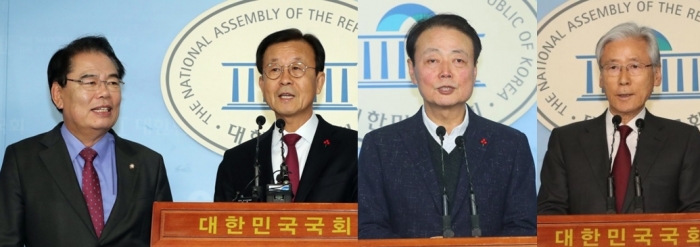 총선 불출마 기자회견 더불어민주당 원혜영·백재현 의원, 자유한국당 한선교, 여상규 의원. 사진=연합뉴스 제공