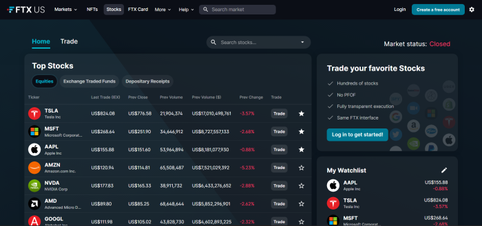 FTX US stocks 홈페이지 갈무리