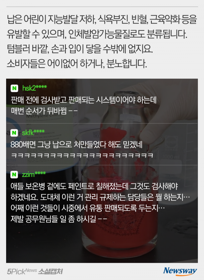 텀블러에서 납 884배 초과 검출···“그냥 납으로 만들었네” 기사의 사진