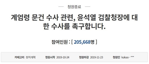 청와대, 윤석열 수사 청원에 “단서 없다” 답변 기사의 사진