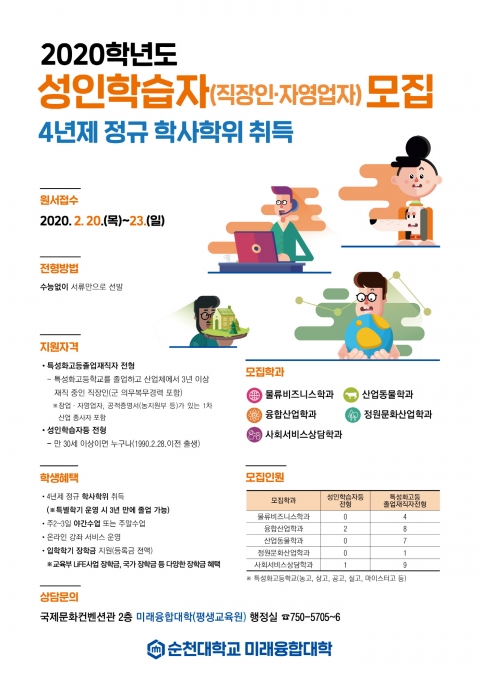 순천대학교 미래융합대학, 신입생 추가 모집 실시