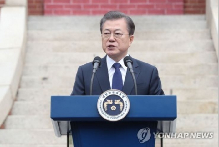 3월 1일 문재인 대통령이 오전 서울 종로구 배화여고에서 열린 3·1절 101주년 기념식에 참석해 연설을 하고 있다. 사진=연합뉴스