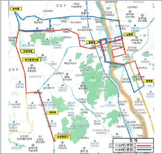 시내버스 1120번, 1144번 변경 노선도(안)