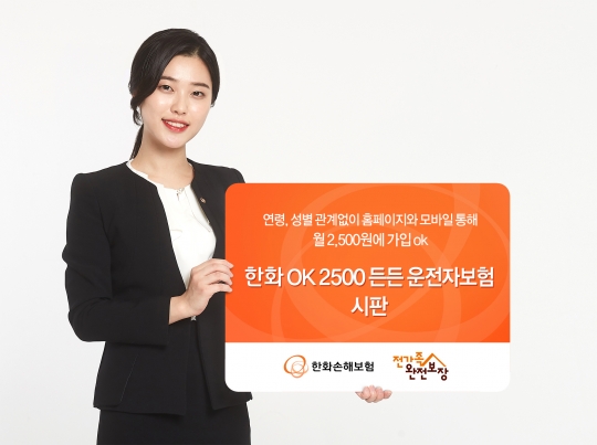한화손해보험은 월 2500원의 보험료로 운전자의 형사적 책임과 법률비용을 보장하는 온라인 전용 신상품 ‘한화 OK2500 든든 운전자보험’을 판매한다. 사진=한화손해보험