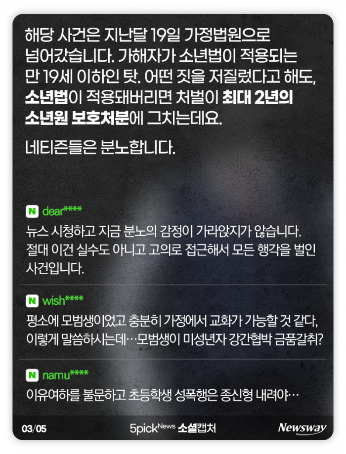 초등학생 성폭행범을 대하는 한국의 법 수준 기사의 사진