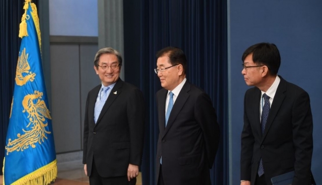 취임 3주년 특별연설 배석한 실장들. 사진=연합뉴스