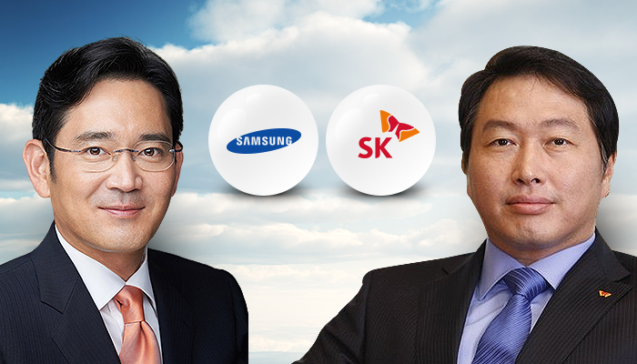 이재용 삼성전자 부회장(왼쪽)과 최태원 SK 회장. 그래픽=박혜수 기자