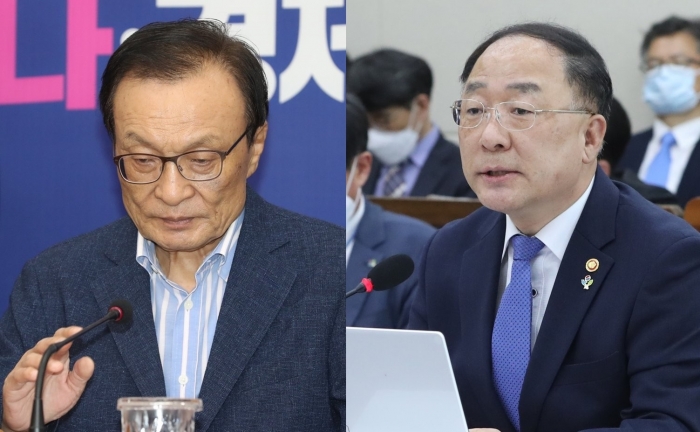 이해찬 더불어민주당 대표, 홍남기 경제부총리 겸 기획재정부 장관. 사진=연합뉴스 제공