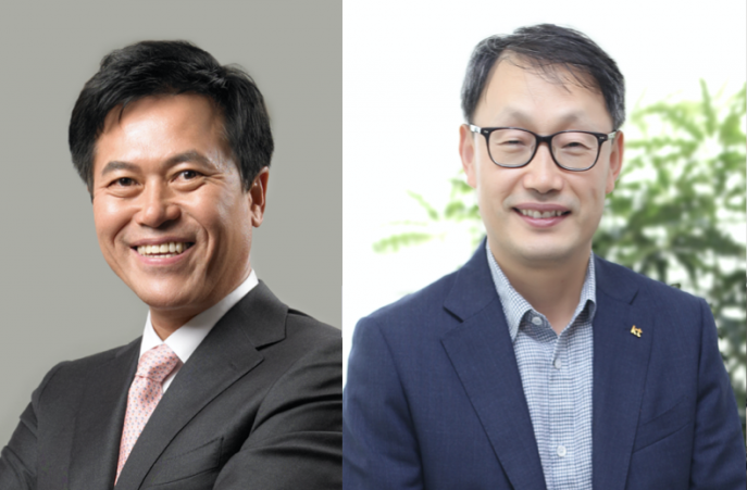 박정호 SK텔레콤 사장(왼쪽)과 구현모 KT 사장(오른쪽).