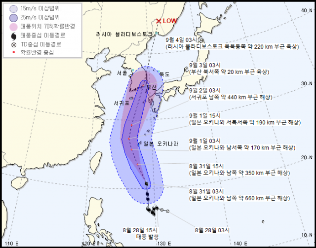 오늘의 날씨, 전국 무더위 기승···9호태풍 ‘마이삭’ 경로는 / 사진=기상청