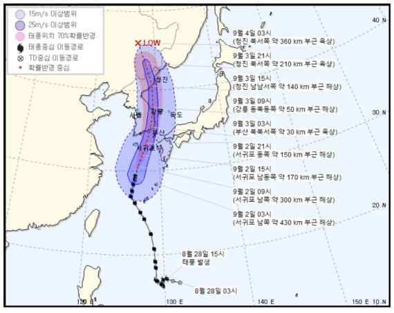 오늘 날씨, 전국 흐리고 비바람···제9호 태풍 ‘마이삭’ 경로는. 사진=기상청
