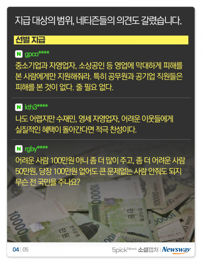 2차 재난지원금은 선별 지급?···네티즌 찬반 ‘팽팽’ 기사의 사진