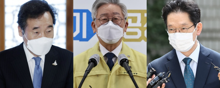 더불어민주당 이낙연 대표, 이재명 경기지사, 김경수 경남지사. 사진=연합뉴스