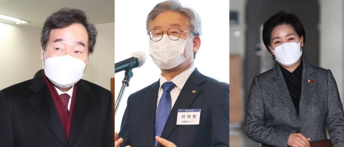 전 국민 재난지원금 필요성을 주장한 더불어민주당 소속 이낙연 대표, 이재명 경기지사, 양향자 최고위원. 사진=연합뉴스