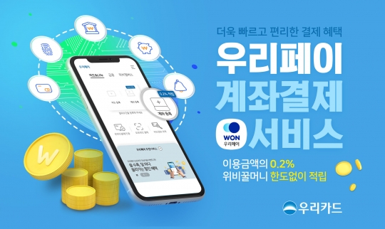 우리카드는 자체 간편결제 서비스인 ‘우리페이’에 우리은행 입출금계좌를 등록해 결제할 수 있는 ‘우리페이 계좌결제 서비스’를 출시했다. 사진=우리카드
