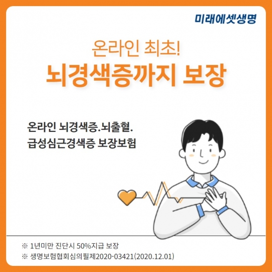 미래에셋생명은 저렴한 보험료로 간편하게 가입할 수 있는 ‘온라인 뇌경색증·뇌출혈·급성심근경색증 보장보험’을 판매하고 있다. 사진=미래에셋생명