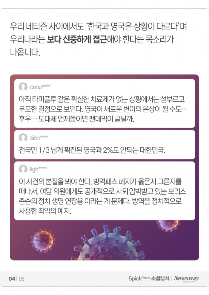 마스크 벗고 백신패스 없애는 영국···우리는? 네티즌 ‘갑론을박’ 기사의 사진