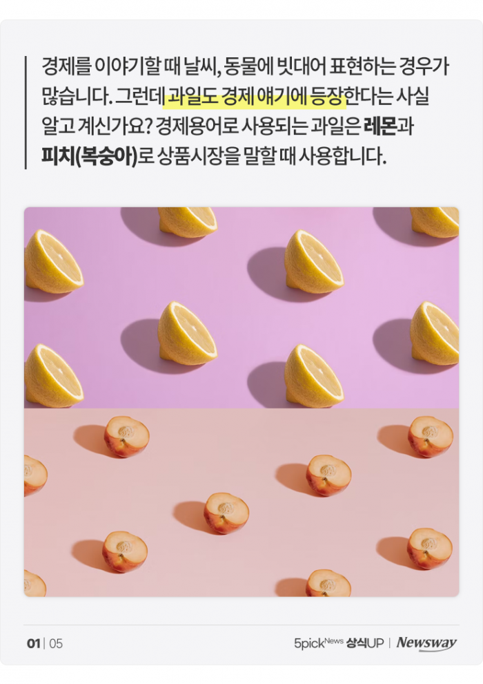 경제를 얘기하는데 레몬과 복숭아가 왜 나와? 기사의 사진