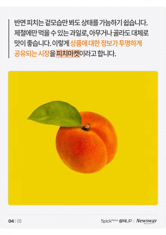 경제를 얘기하는데 레몬과 복숭아가 왜 나와? 기사의 사진