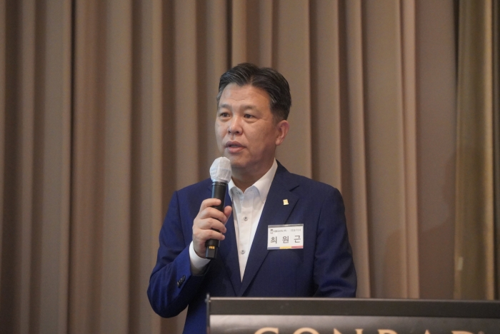 최원근 더블유씨피 대표가 29일 여의도에서 기자간담회를 열고 회사의 주요 사업과 경쟁력을 설명하고 있다. 사진=더블유씨피 제공