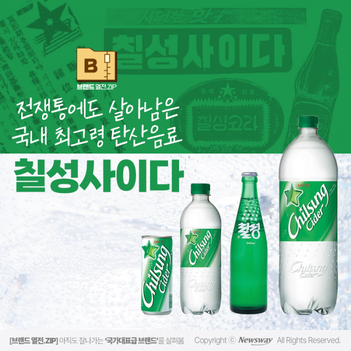 전쟁통에도 살아남은 국내 최고령 탄산음료 '칠성사이다' 기사의 사진