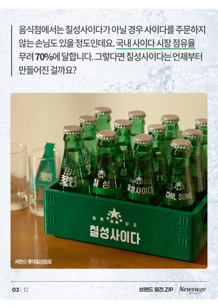 전쟁통에도 살아남은 국내 최고령 탄산음료 '칠성사이다' 기사의 사진