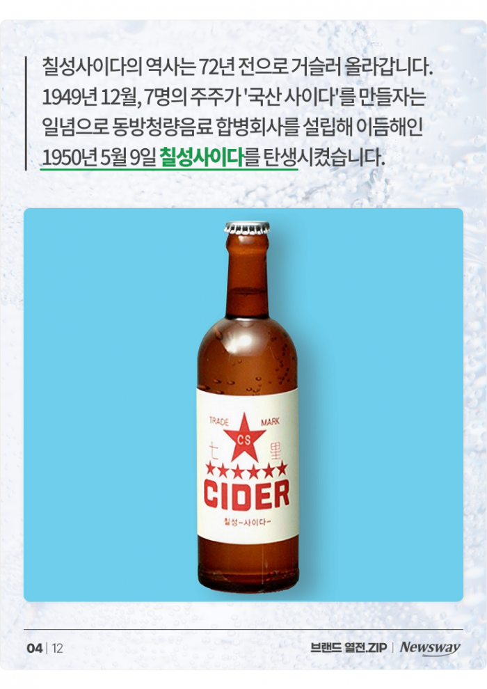 전쟁통에도 살아남은 국내 최고령 탄산음료 '칠성사이다' 기사의 사진
