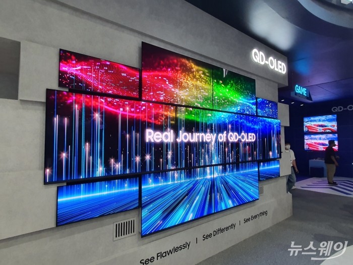 삼성디스플레이가 국내에서 최초로 공개한 QD-OLED 패널 사진=김현호 기자