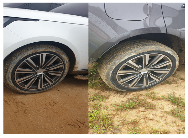 올 뉴 레인지로버 지상고 조정 전후 바퀴 모습. 사진=이승연 기자