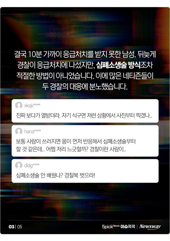 쓰러진 시민 두고 촬영만···골든타임 허비 논란 '경찰들' 기사의 사진