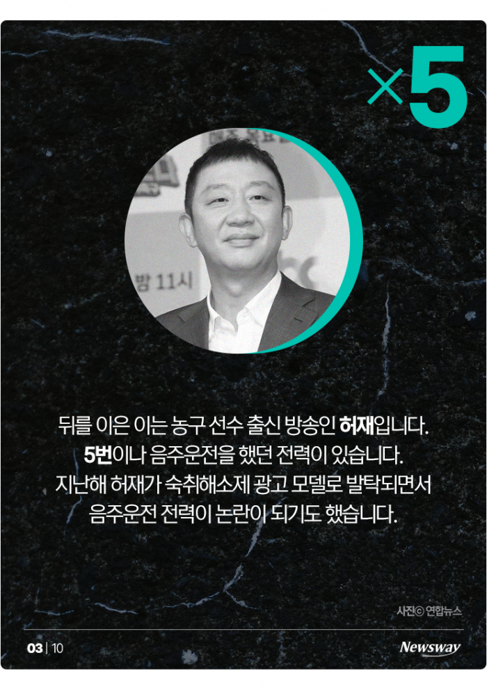 '훈장인 줄 아나?' 연예계 음주운전 상습범들 기사의 사진