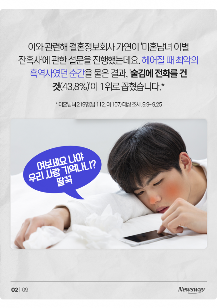 최악의 이별 잔혹사 "여보세요···우리 사랑···딸꾹" 기사의 사진