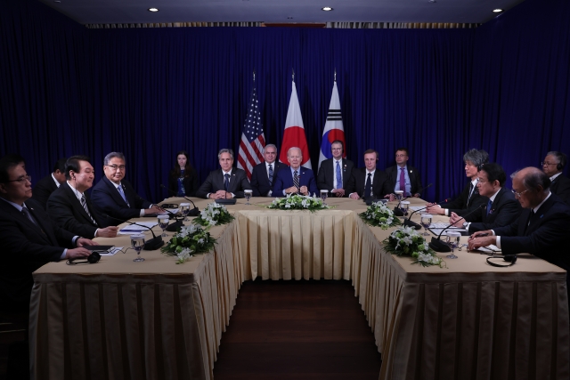 한미일 정상회담. 사진=대통령실 제공.