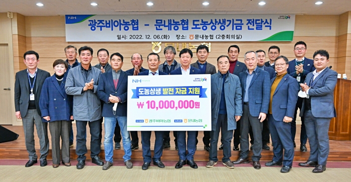 (사진)첫 번째 줄 오른쪽 다섯 번째부터 박흥식 조합장, 김철규 조합장