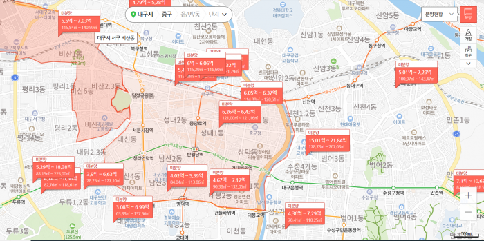 대구는 현재 50여개 단지에서 총 1만1700가구가 미분양 상태다. 사진=네이버부동산 캡쳐