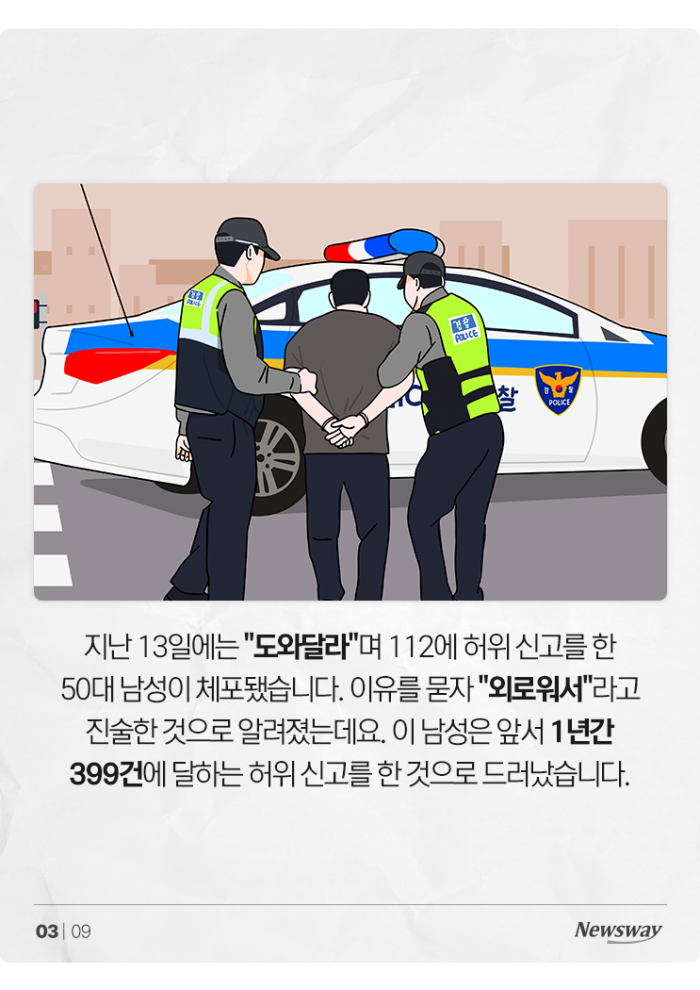 '112 허위 신고만 399번' 50대 남성, 결국 이렇게 됐습니다 기사의 사진