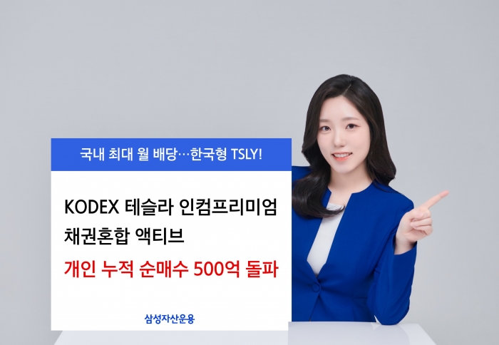 삼성자산운용은 KODEX 테슬라인컴프리미엄이 개인 순매수 500억을 넘겼다고 22일 밝혔다. 사진=삼성자산운용 제공