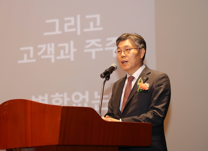 황병우 DGB금융그룹 회장이 28일 열린 취임식에서 취임사를 하고 있다. 사진=DGB금융 제공