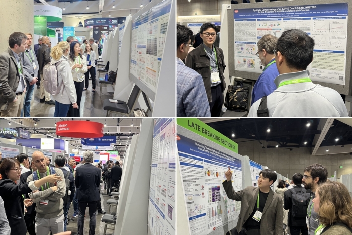 AACR 2024 한미약품 R&D센터 연구원 발표 모습. 사진=한미약품 제공