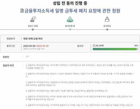 개인투자자 "금투세는 불합리한 세금"···폐지 청원 5만명 달해