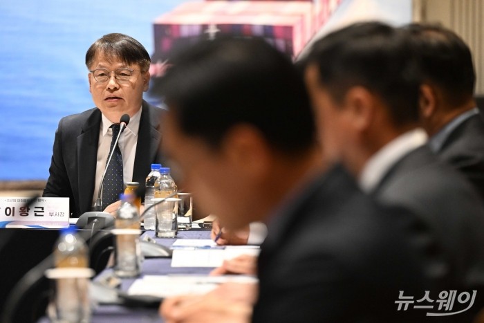 이왕근 삼성중공업 부사장이 22일 오후 서울 중구 LW컨벤션센터에서 열린 조선업 안전문화 확산 협약 체결에서 모두발언을 하고 있다. 사진=강민석 기자 kms@newsway.co.kr