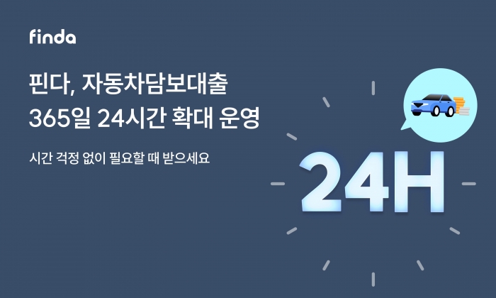대출 전문 핀테크 기업 핀다가 자동차 담보대출 상품을 365일·24시간 자동대출로 확대 운영한다. 사진=핀다 제공