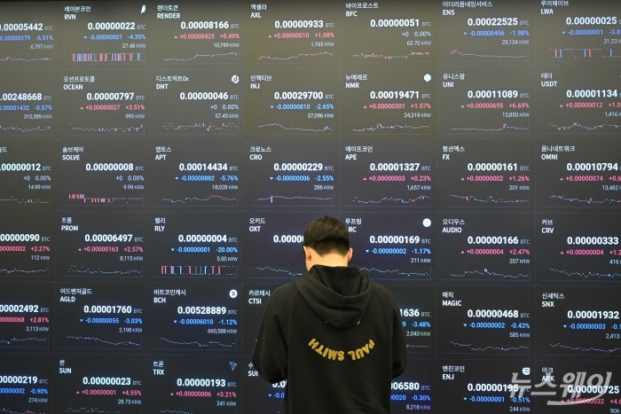 가상암호화폐 대장주인 비트코인이 9만달러 돌파를 앞두고 연일 사상 최고가를 기록하고 있는 12일 오후 서울 강남구 업비트 라운지에서 알트코인(비트코인을 제외한 나머지 가상자산들)의 가격이 보이고 있다. 사진=강민석 기자 kms@newsway.co.kr