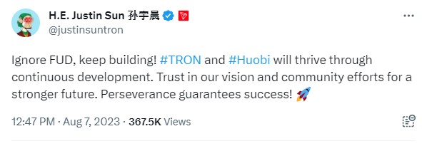 사진=저스틴 선 트론(TRX) 설립자 트위터 갈무