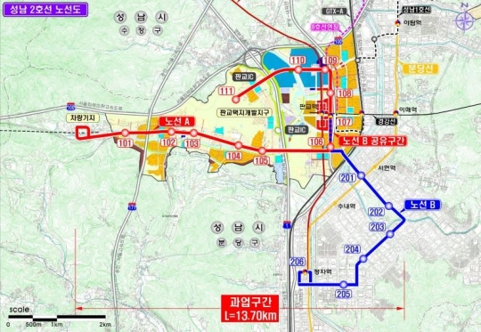 성남 2호선 노선도.