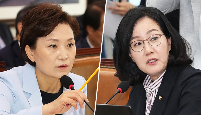 김현미 국토교통부 장관, 김현아 자유한국당 의원. 사진=연합뉴스 제공